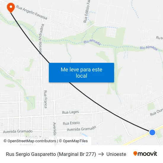Rus Sergio Gasparetto (Marginal Br 277) to Unioeste map