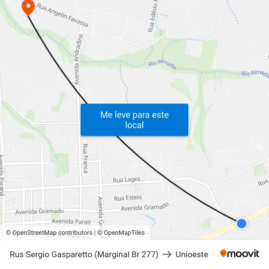 Rus Sergio Gasparetto (Marginal Br 277) to Unioeste map