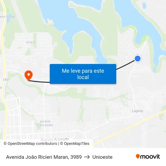 Avenida João Ricieri Maran, 3989 to Unioeste map