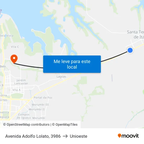 Avenida Adolfo Lolato, 3986 to Unioeste map