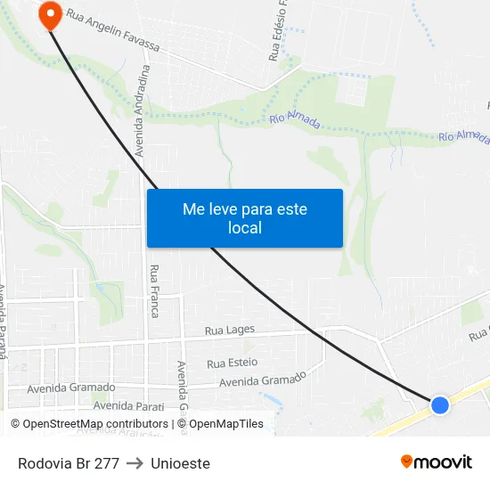 Rodovia Br 277 to Unioeste map