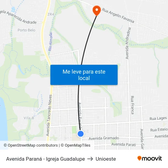 Avenida Paraná - Igreja Guadalupe to Unioeste map