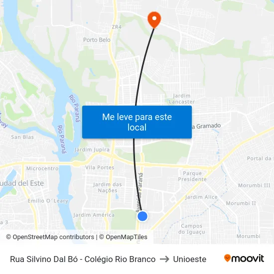 Rua Silvino Dal Bó - Colégio Rio Branco to Unioeste map