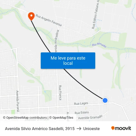 Avenida Silvio Américo Sasdelli, 3915 to Unioeste map