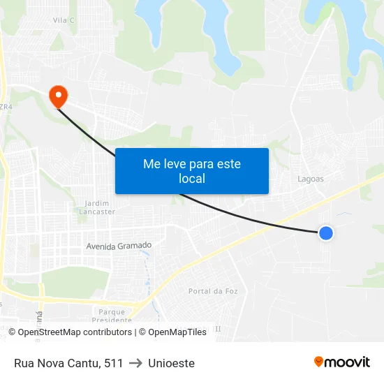 Rua Nova Cantu, 511 to Unioeste map