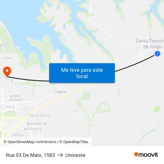 Rua 03 De Maio, 1583 to Unioeste map