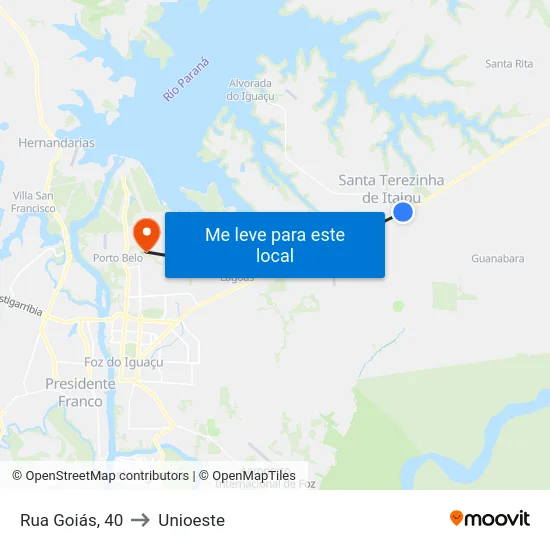 Rua Goiás, 40 to Unioeste map