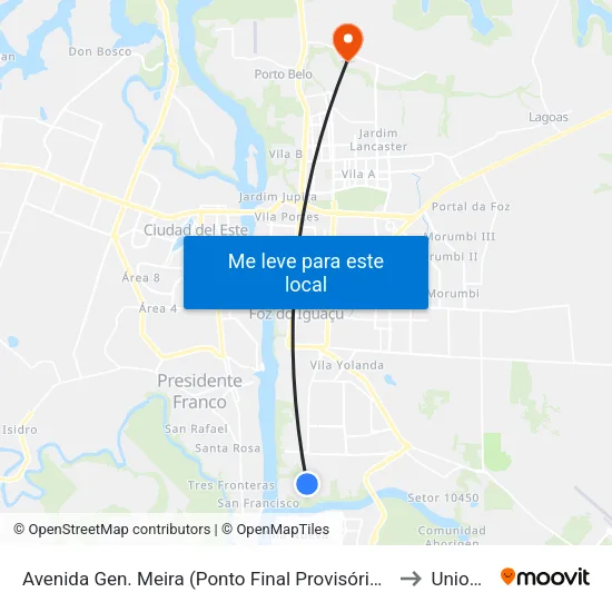 Avenida Gen. Meira (Ponto Final Provisório Linha 320) to Unioeste map