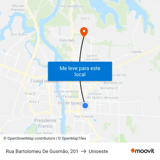 Rua Bartolomeu De Gusmão, 201 to Unioeste map