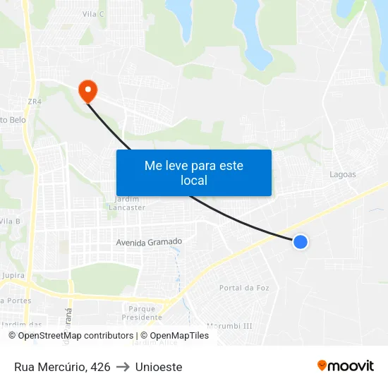 Rua Mercúrio, 426 to Unioeste map