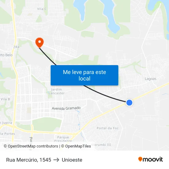 Rua Mercúrio, 1545 to Unioeste map