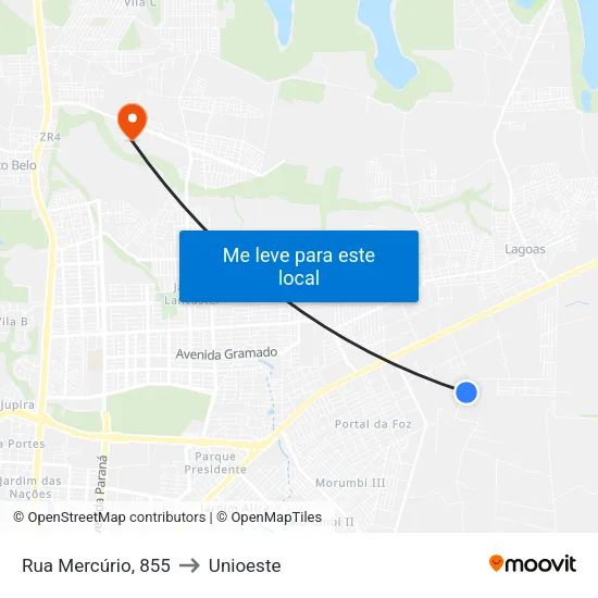 Rua Mercúrio, 855 to Unioeste map