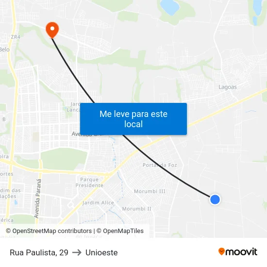 Rua Paulista, 29 to Unioeste map