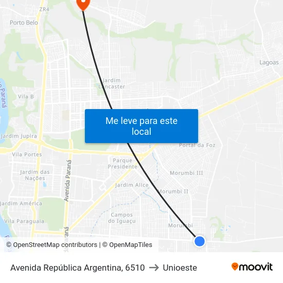 Avenida República Argentina, 6510 to Unioeste map