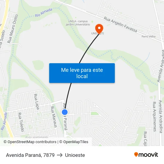 Avenida Paraná, 7879 to Unioeste map