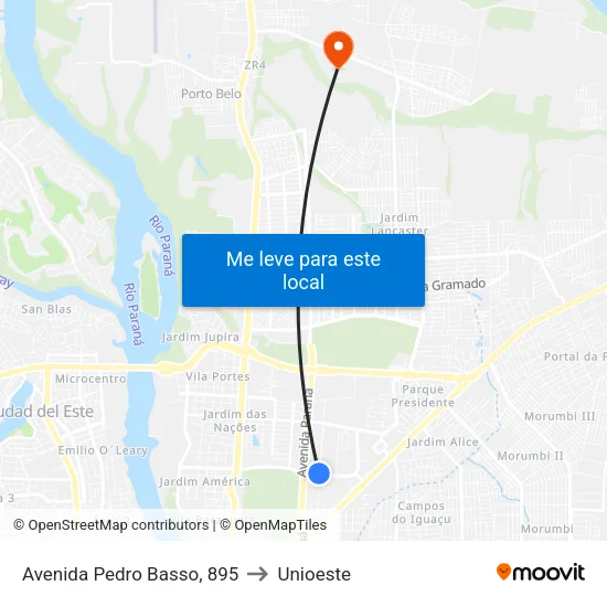 Avenida Pedro Basso, 895 to Unioeste map