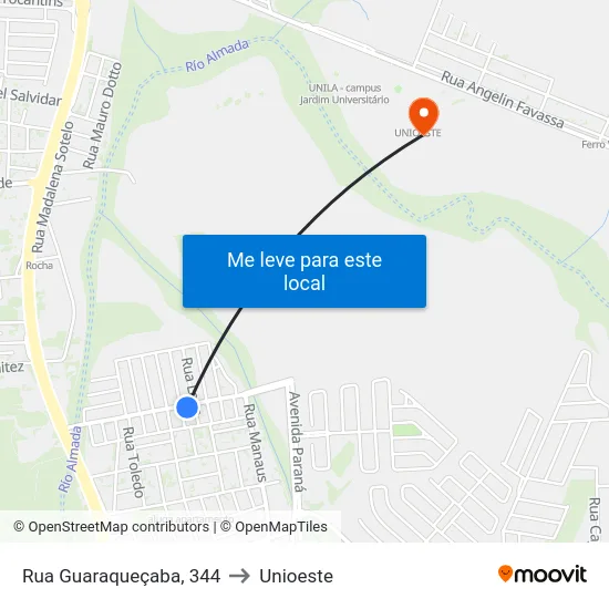 Rua Guaraqueçaba, 344 to Unioeste map