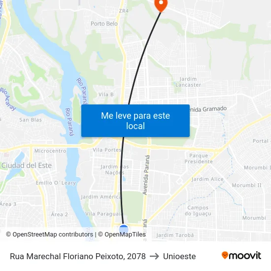 Rua Marechal Floriano Peixoto, 2078 to Unioeste map
