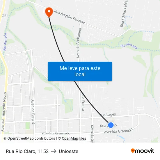 Rua Rio Claro, 1152 to Unioeste map
