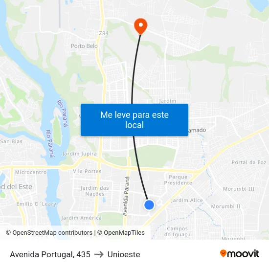 Avenida Portugal, 435 to Unioeste map