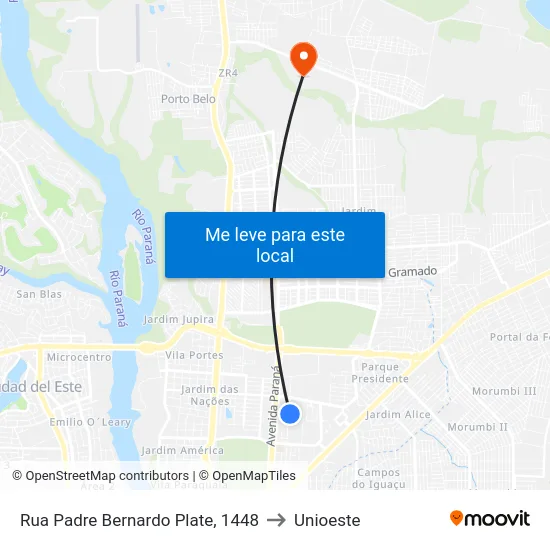 Rua Padre Bernardo Plate, 1448 to Unioeste map