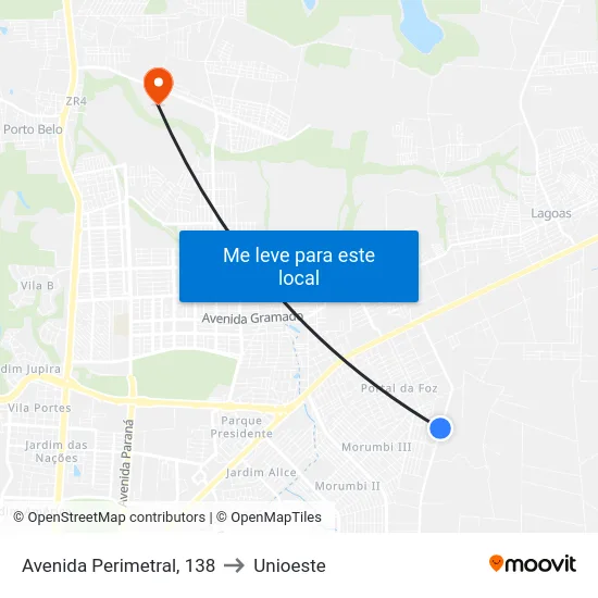 Avenida Perimetral, 138 to Unioeste map