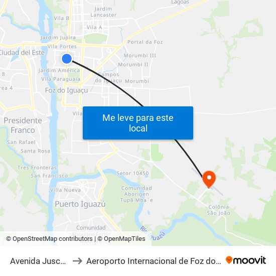 Avenida Juscelino Kubitscheck, 3287-3375 to Aeroporto Internacional de Foz do Iguaçu / Cataratas (IGU) (Aeroporto Internacional de Foz do Igua map