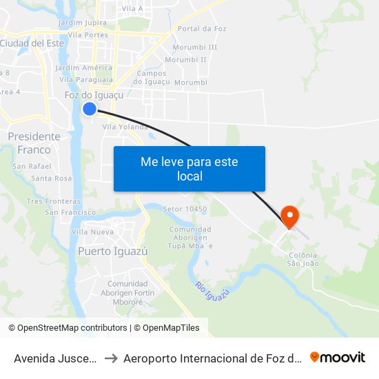 Avenida Juscelino Kubitscheck - Feirinha Da Jk to Aeroporto Internacional de Foz do Iguaçu / Cataratas (IGU) (Aeroporto Internacional de Foz do Igua map