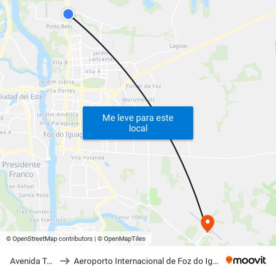 Avenida Tancredo Neves, 5057 to Aeroporto Internacional de Foz do Iguaçu / Cataratas (IGU) (Aeroporto Internacional de Foz do Igua map