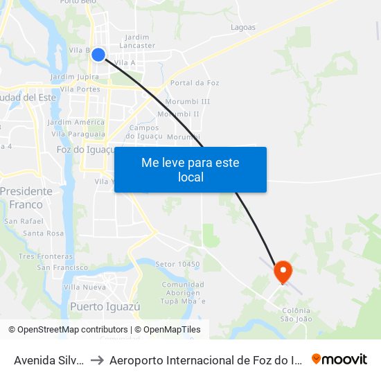 Avenida Silvio Américo Sasdelli, 386 to Aeroporto Internacional de Foz do Iguaçu / Cataratas (IGU) (Aeroporto Internacional de Foz do Igua map