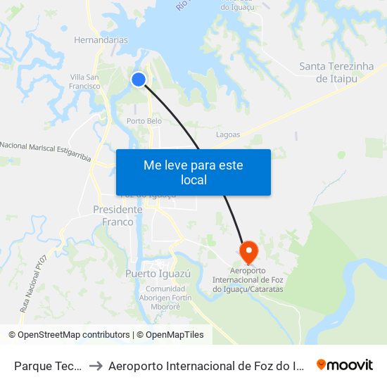 Parque Tecnológico De Itaipu (Pti) to Aeroporto Internacional de Foz do Iguaçu / Cataratas (IGU) (Aeroporto Internacional de Foz do Igua map