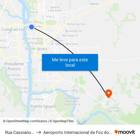 Rua Cassiano Ricardo, 13 - Terminal Ponte to Aeroporto Internacional de Foz do Iguaçu / Cataratas (IGU) (Aeroporto Internacional de Foz do Igua map