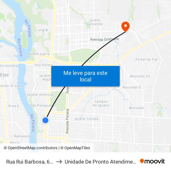 Rua Rui Barbosa, 627 to Unidade De Pronto Atendimento map