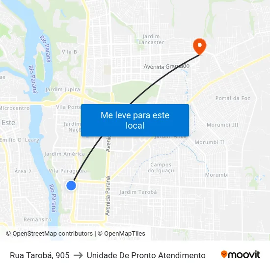 Rua Tarobá, 905 to Unidade De Pronto Atendimento map