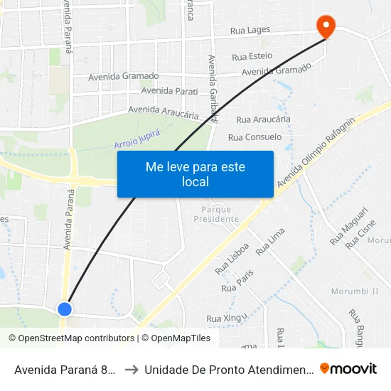 Avenida Paraná 810 to Unidade De Pronto Atendimento map