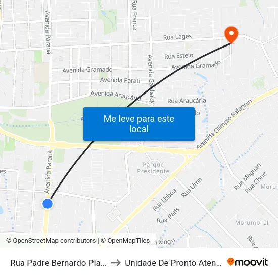 Rua Padre Bernardo Plate, 1610 to Unidade De Pronto Atendimento map
