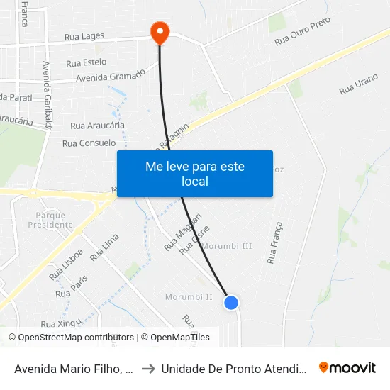 Avenida Mario Filho, 1521 to Unidade De Pronto Atendimento map