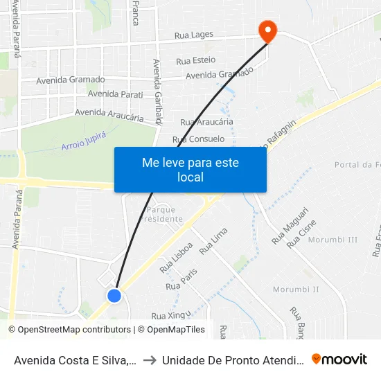 Avenida Costa E Silva, 1555 to Unidade De Pronto Atendimento map
