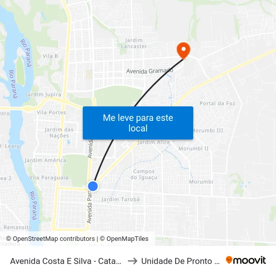 Avenida Costa E Silva - Cataratas Jl Shopping to Unidade De Pronto Atendimento map