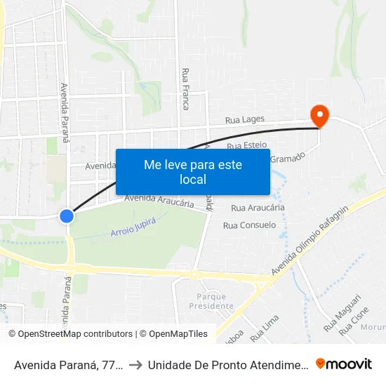 Avenida Paraná, 7786 to Unidade De Pronto Atendimento map