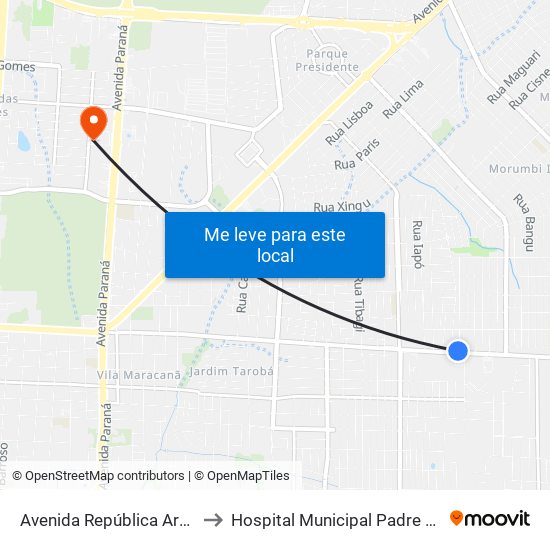 Avenida República Argentina, 4995 to Hospital Municipal Padre Germano Lauck map