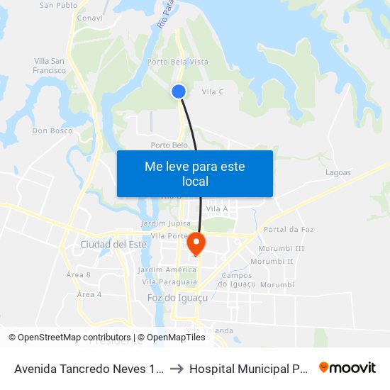 Avenida Tancredo Neves 12901 - Itaipu Binacional to Hospital Municipal Padre Germano Lauck map