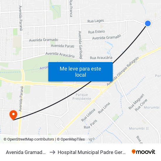 Avenida Gramado, 3191 to Hospital Municipal Padre Germano Lauck map