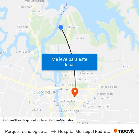 Parque Tecnológico De Itaipu (Pti) to Hospital Municipal Padre Germano Lauck map