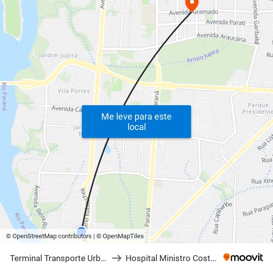Terminal Transporte Urbano (Ala 02) to Hospital Ministro Costa Cavalcanti map