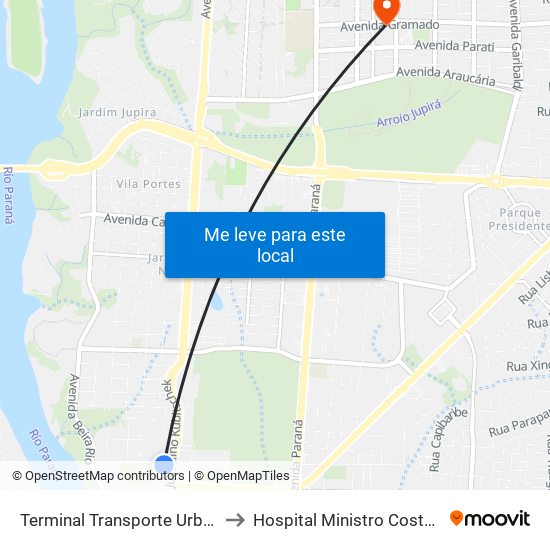 Terminal Transporte Urbano (Ala 01) to Hospital Ministro Costa Cavalcanti map