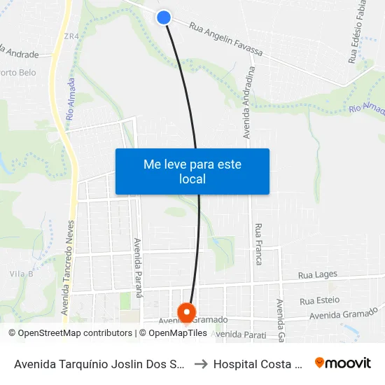 Avenida Tarquínio Joslin Dos Santos - Unioeste to Hospital Costa Cavalcanti map