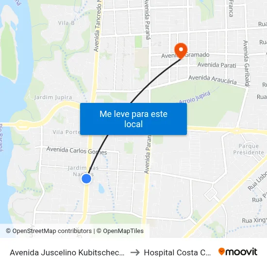 Avenida Juscelino Kubitscheck, 3287-3375 to Hospital Costa Cavalcanti map