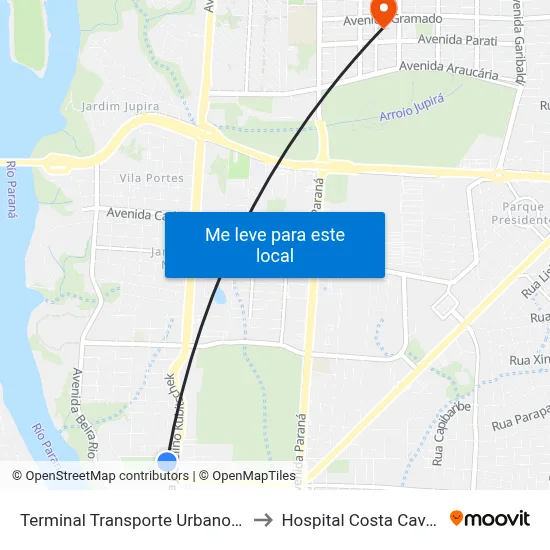 Terminal Transporte Urbano (Ala 02) to Hospital Costa Cavalcanti map