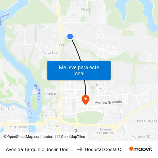 Avenida Tarquínio Joslin Dos Santos 3522 to Hospital Costa Cavalcanti map